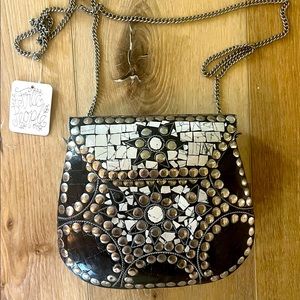 NWT - FREE PEOPLE - Women's Unique boho hardshell mosaic crossbody purse.